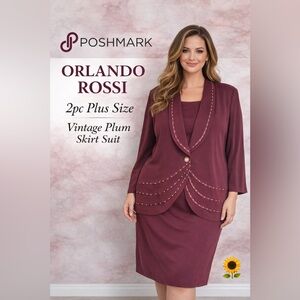 🌻 ORLANDO ROSSI 2pc Women’s Skirt Suit Plus Sz: 26 Vintage“Rare Find” Plum EUC